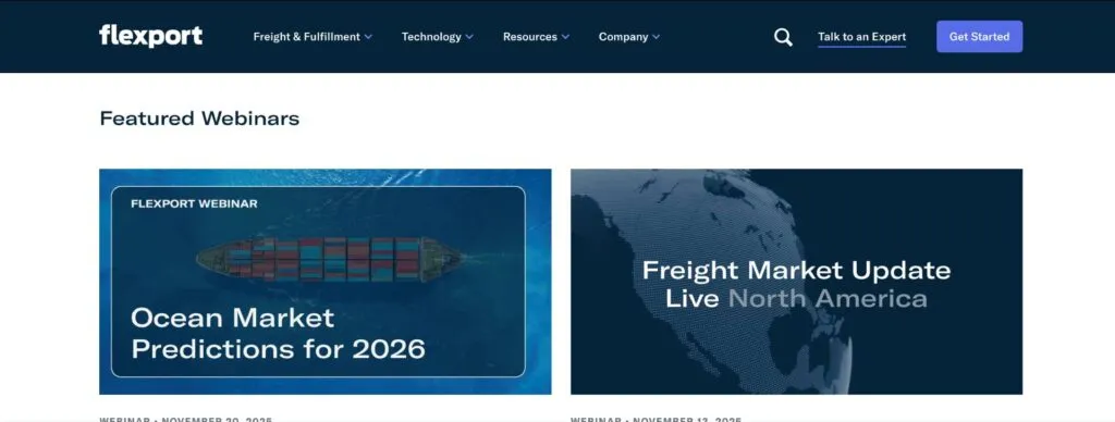 Screenshot of flexport webinar page